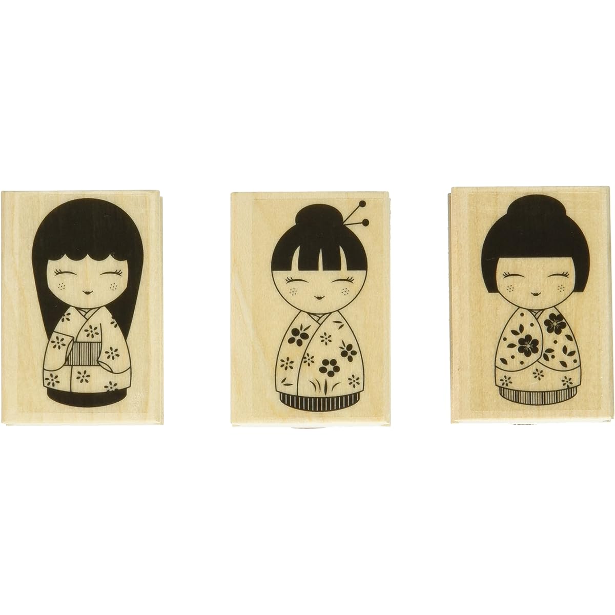 Hero Arts Mounted Rubber Stamps, 3 by 1.5 inches, 3 Japanese Dolls