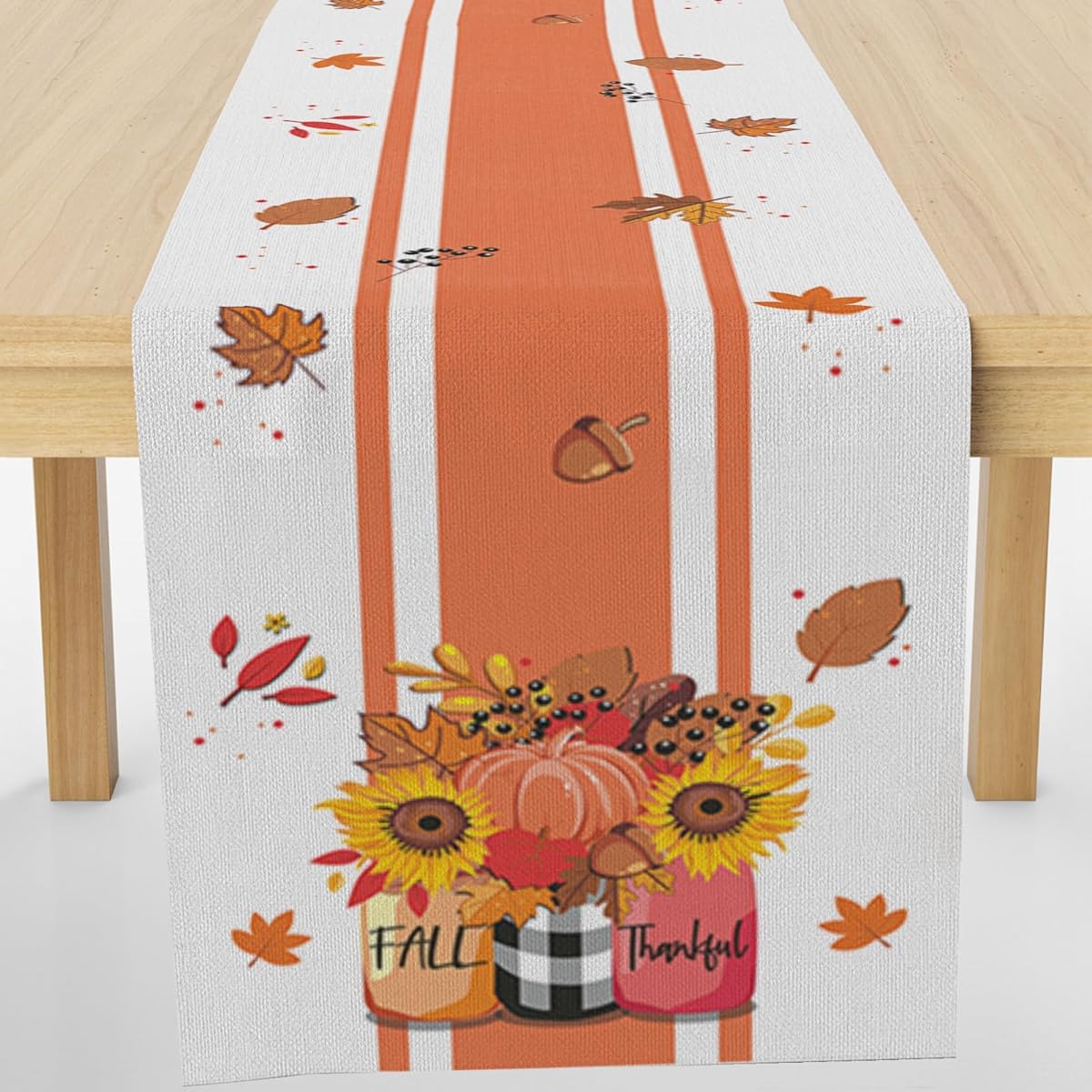 Hello Fall Table Runner Chrysanthemum Jar Seasonal Harvest Farmhouse Thanksgiving Kitchen Dining Table Decor Indoor Outdoor Home Party Decor 12 x 72 Inches Length