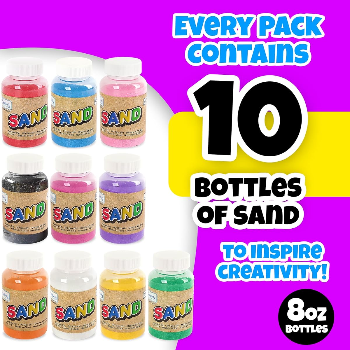 ArtCreativity Sand Art Craft Kit - Sand Activity Kit for Kids with 10 Sand Bottles, 24 Necklaces, 6 Funnels, DIY Art & Craft Party Activities for Boys and Girls, Ages 6+