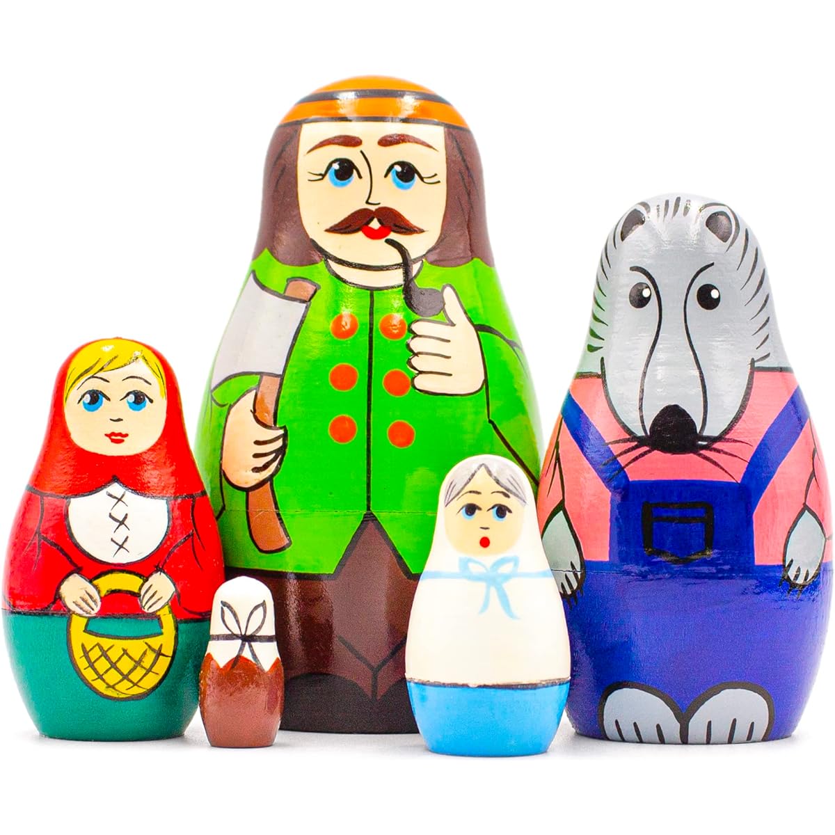 AEVVV Fairy Tale Nesting Dolls Set 5 Pieces - Matryoshka and Little Red Riding Hood Figurines - Handmade Russian Wooden Matryoshka Stacking Dolls