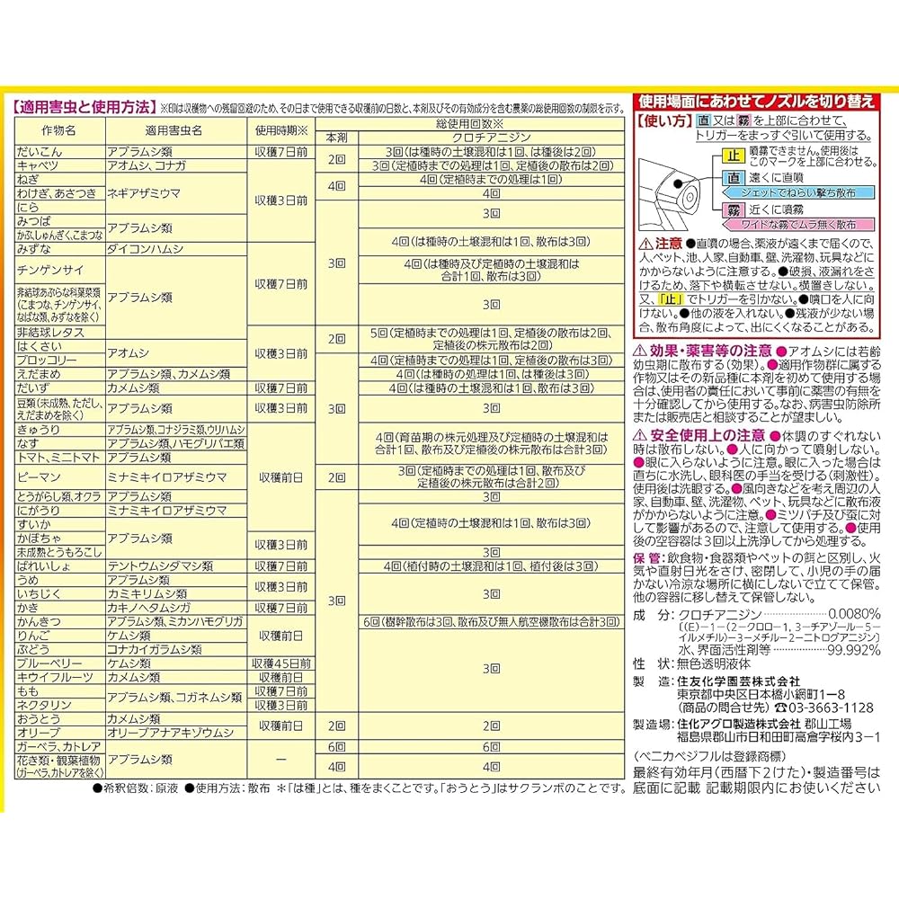 [Case sales] Sumitomo Chemical Gardening Benica Vegetable Full Spray 420ml x 30
