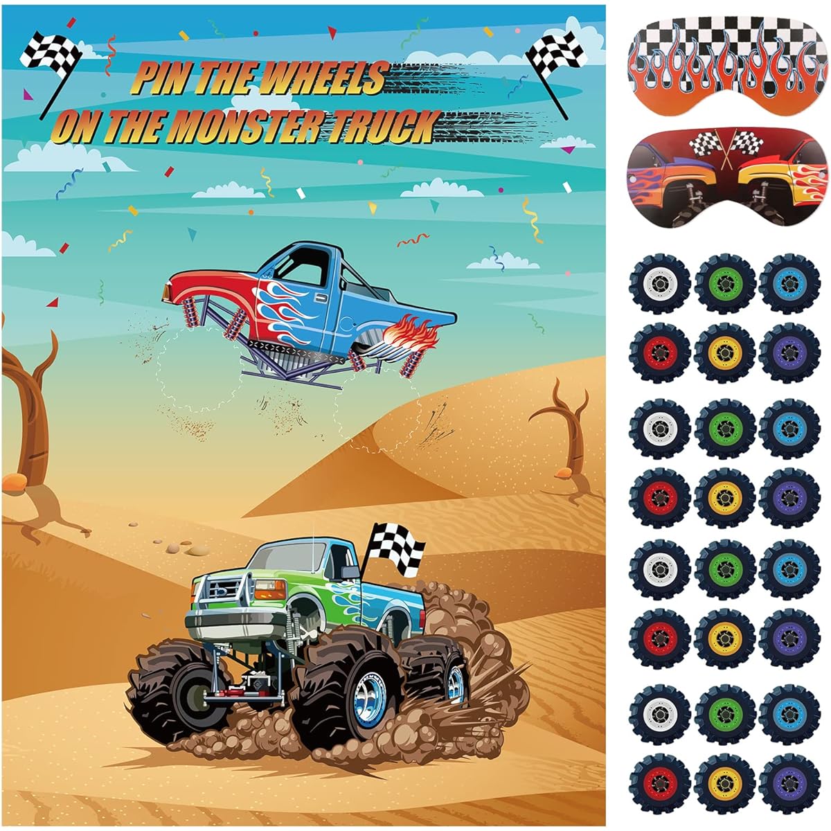 Hxezoc Fix Wheels to Truck Game with 36 Wheels Large Truck Poster Truck Party Game Kids Birthday Party Truck Party Carnival Party Supplies