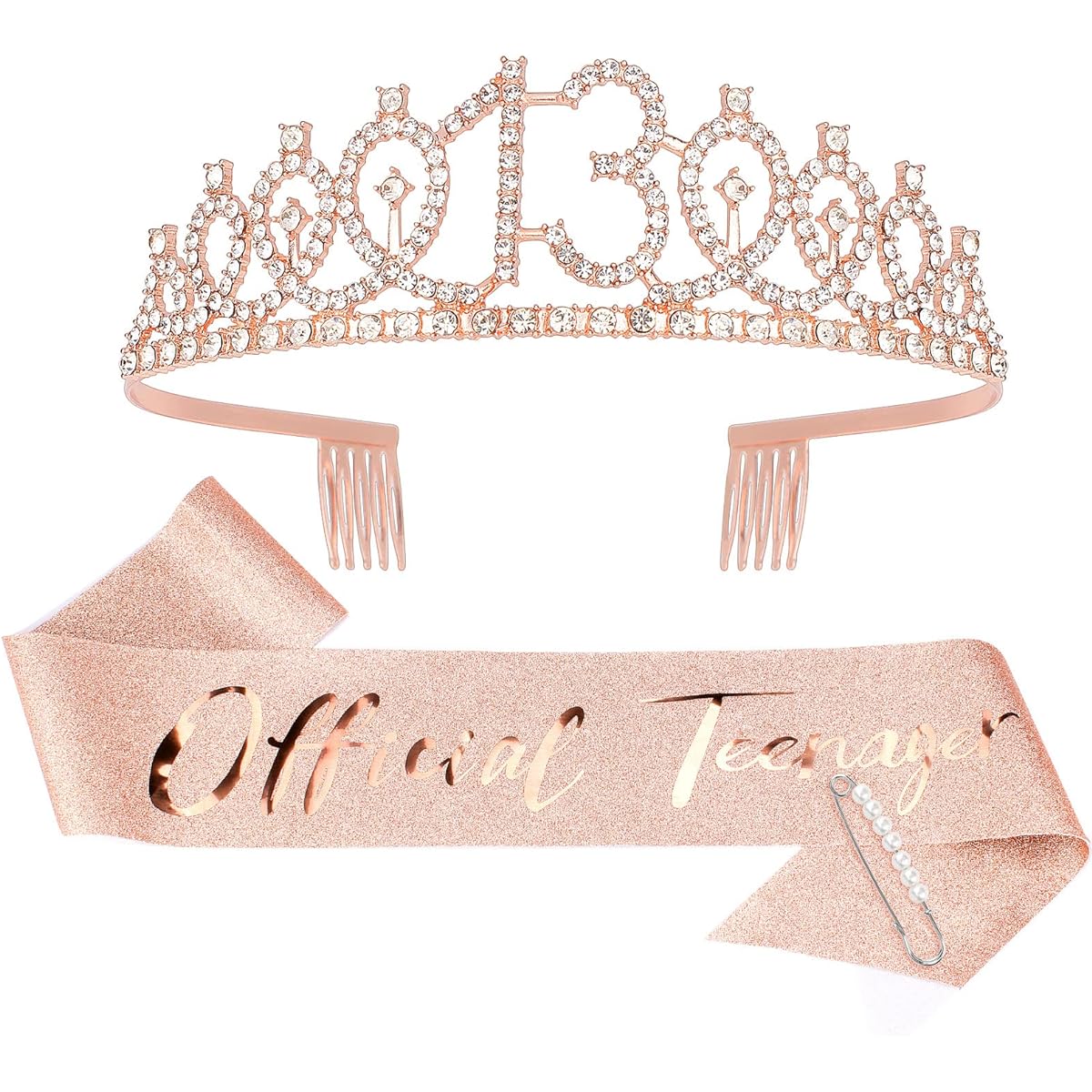 CIEHER Birthday Crown + Birthday Sash + Pearl Tweezers 50th Birthday Gift for Women 13th 16th 40th 50th Birthday Decorations for Women