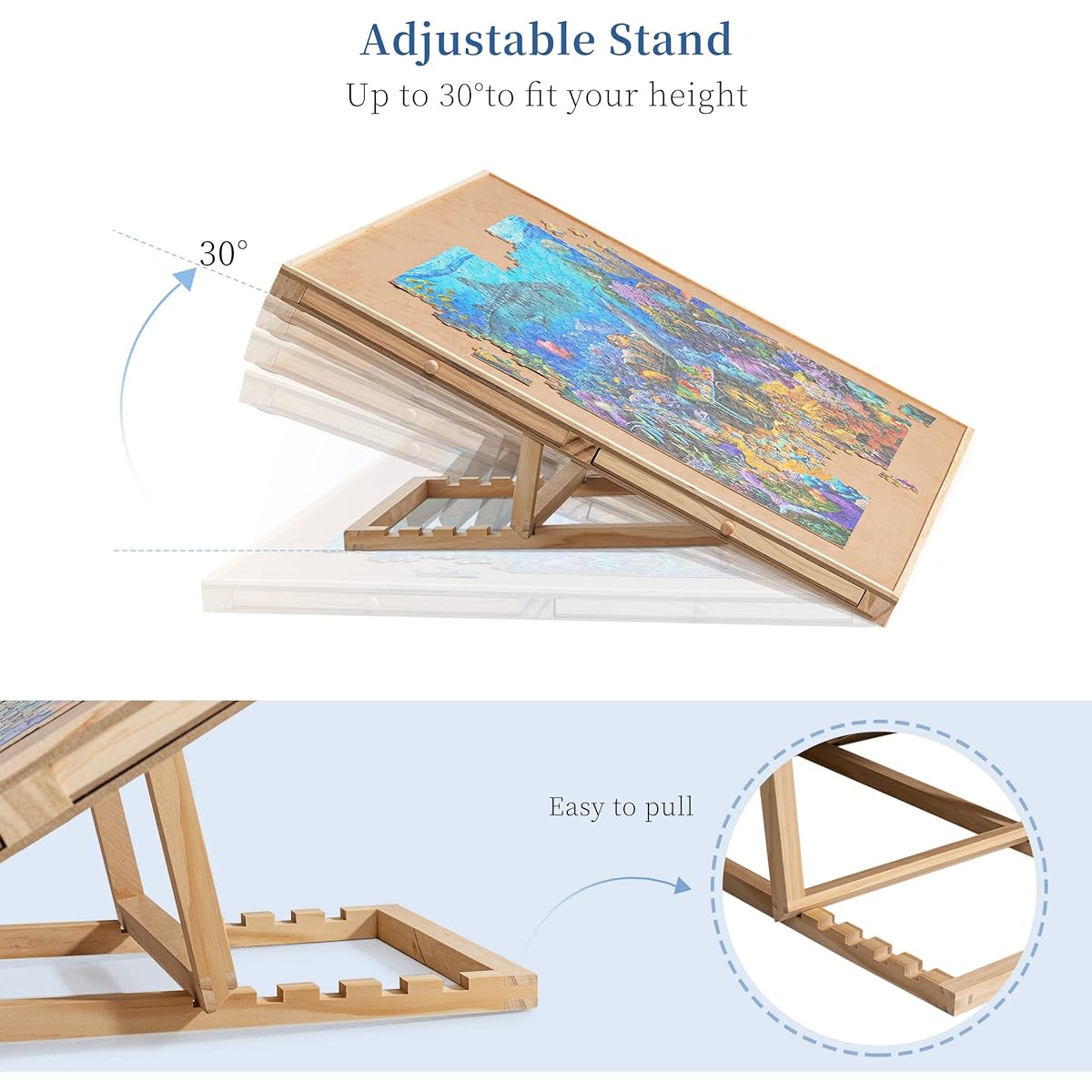 Becko US 1500 Piece Tilted Jigsaw Puzzle Board with 4 Colorful Drawers and Cover, Adjustable Puzzle Table, Built-in Easel/Stand, Portable Table with Storage for Adults, Premium Flannel Tabletop