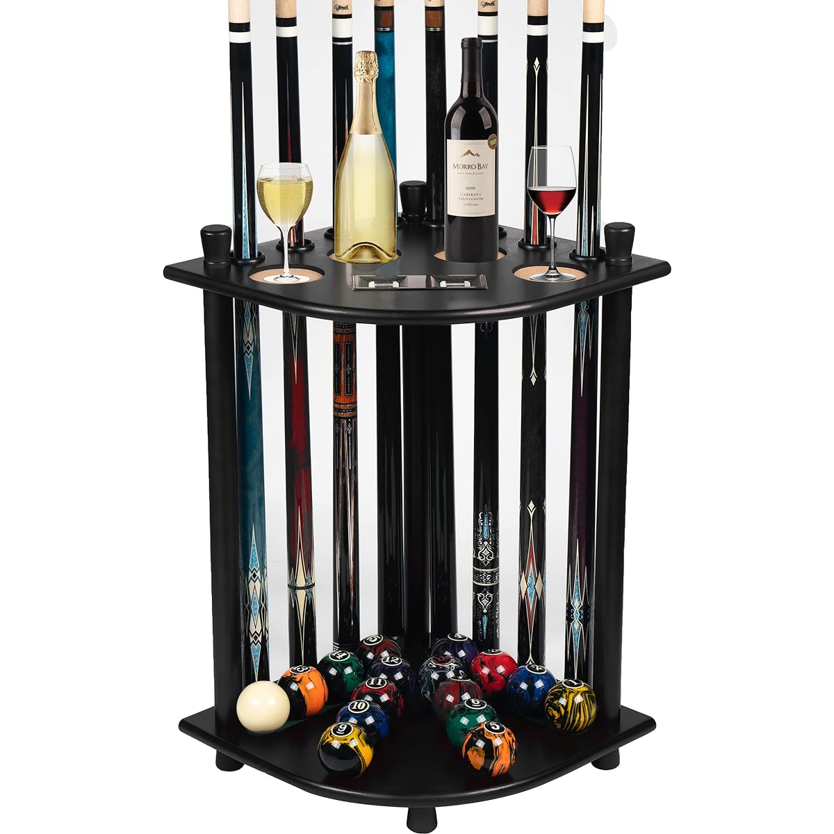 Billmart Pool Stick Holder Floor Stand Solid Wood Billiard Pool Cue Rack Pool Table Accessories (Black)