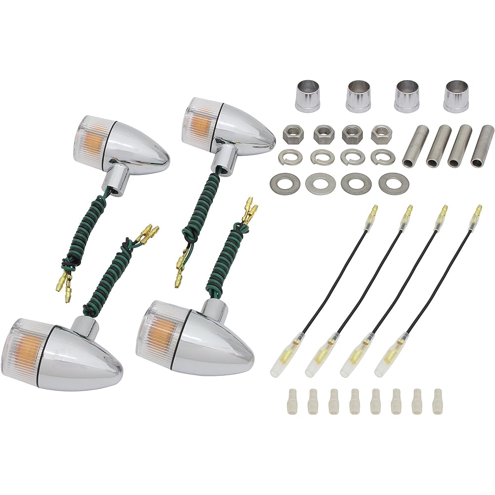 POSH Motorcycle Supplies Turn Signal Classic Bullet Type Vehicle Specific Set SR400/FI('85~) ・SR500('85~'98) Black Body/Orange Lens 010098-56