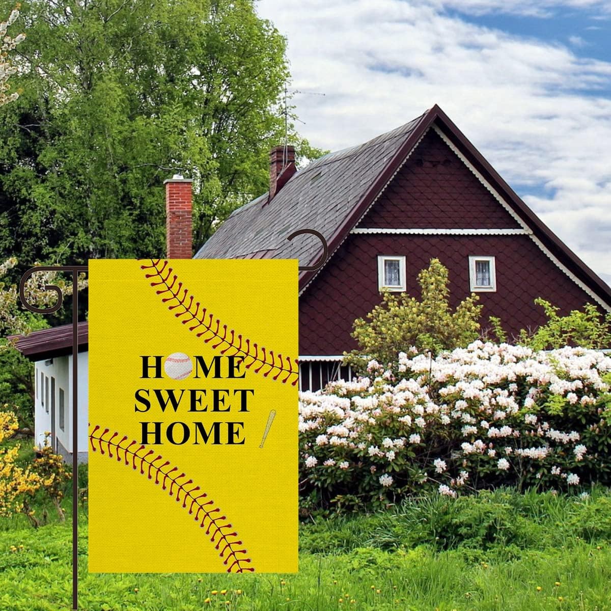 KiBSHiYiQi Home Sweet Home Baseball Garden Flag Vertical Double Sided Burlap Flag Bat Ball Sports Softball Flag for Yard Lawn Mailbox Outdoor Decor 12.5 x 18 Inch