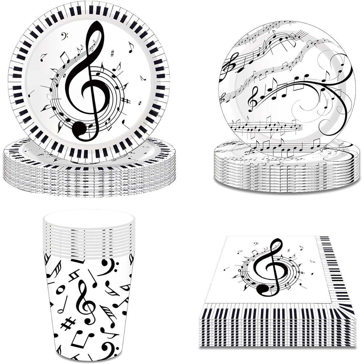 44pcs Piano Notes Tableware Party Supplies Decorations - Disposable Dinner Dessert Plates Napkins Paper Cups - Music Birthday Party Supplies Party Favors
