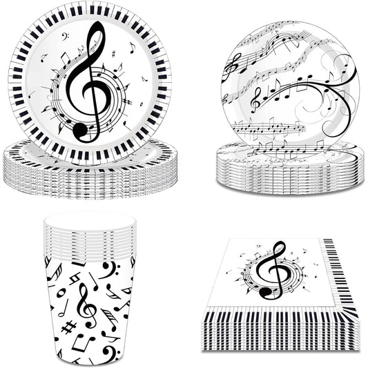 44pcs Piano Notes Tableware Party Supplies Decorations - Disposable Dinner Dessert Plates Napkins Paper Cups - Music Birthday Party Supplies Party Favors