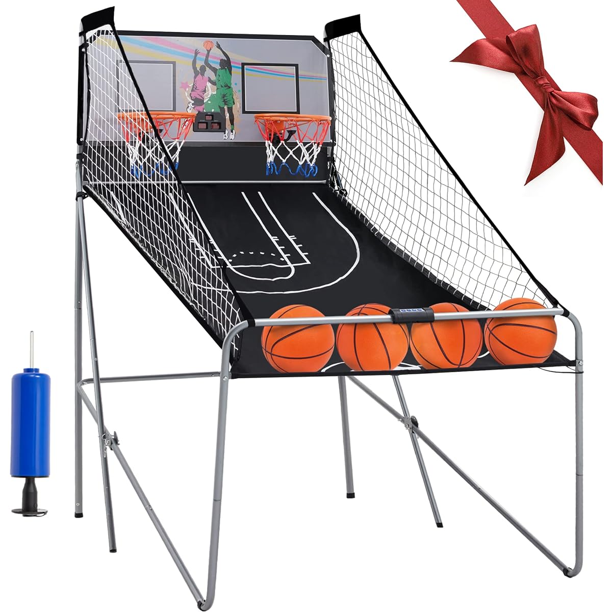 Outspurge Foldable Electronic Dual Basketball Arcade Game, Double Shot, 2 Player, 8 Game Options, 4 Balls, LED Scoring System, Indoor Basketball Game for Kids, Youth and Adults