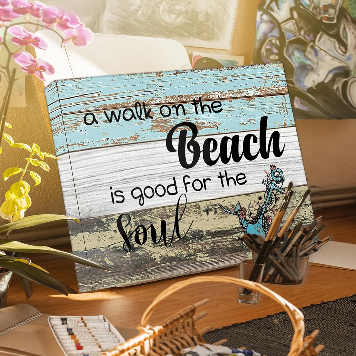 Feyerr Beach Decor Rustic Room Decor Canvas