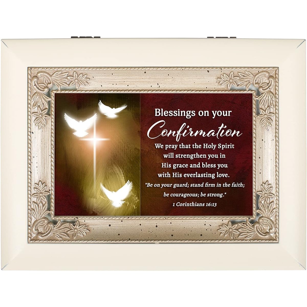 Cottage Garden Blessings On Your Confirmation Ivory Italian Style Jewelry Music Box Ave Maria
