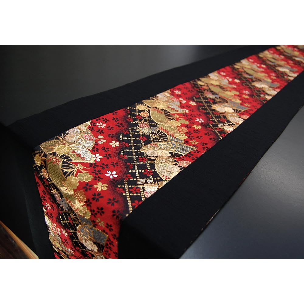 Japanese Style Kimono Table Runner Reversible Brocade Obi Boxed 150cm (Fan)