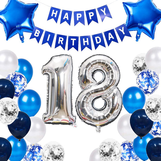 18th Birthday Decorations Boys Girls Navy Blue Happy Birthday Balloons Number 18 Birthday Balloons Stars Foil Balloons Confetti Latex Balloons for Men Women Boys Girls 18th Birthday Party