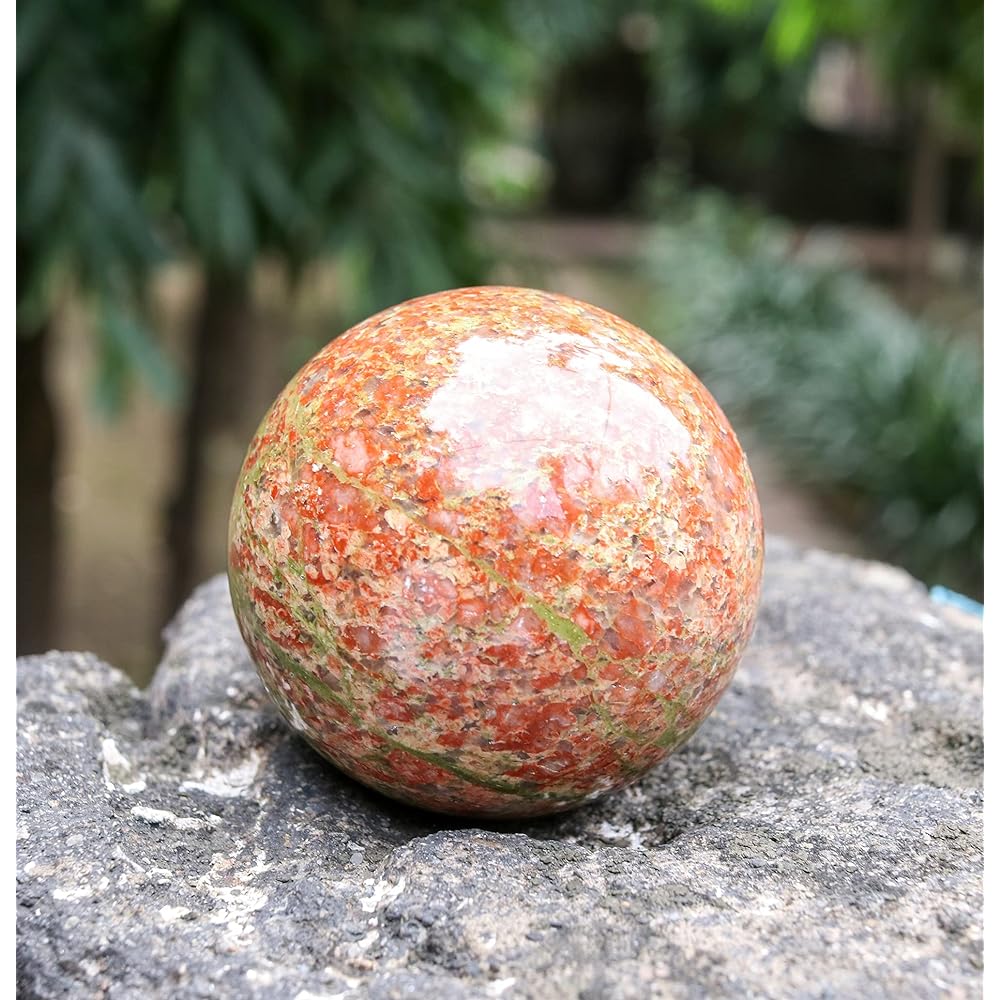 Crocon 50mm Unakite Stone Sphere with Metal Stand, Over 1400 Carats Gemstone Ball Healing Sphere Sculpture Figurine Feng Shui Fortune Telling Home Decor Photography Crystal Sphere