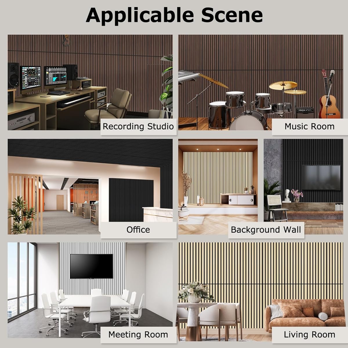 Busybees Acoustic Wood Wall Panels Decorative Acoustic Panels Walls and Ceilings Acoustic Panels for Interior Design 3D Slatted Wood Wall Panels (2 Pack - 47.2" x 12.8" Natural Oak)