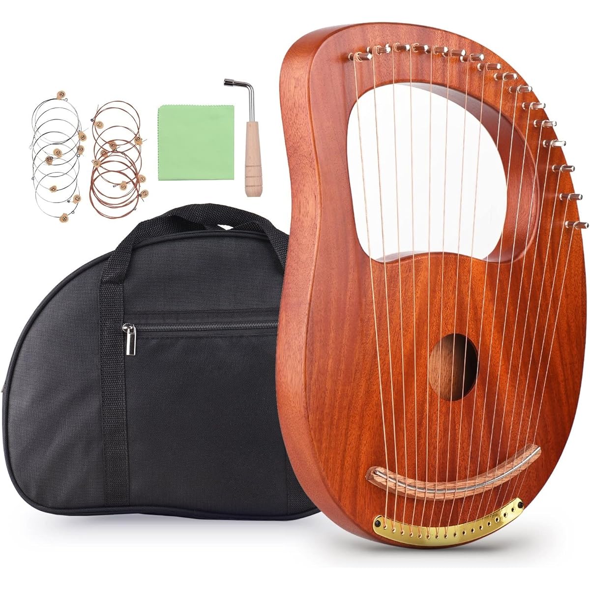 WowZza Harp 16 Strings Wooden Lyre Harp Strings Solid Wood Stringed Instrument & Bag Tuning Wrench Strings
