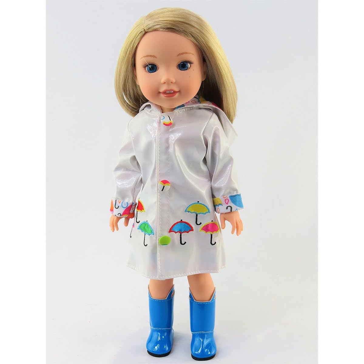 Electric Blue White Raincoat Rain Boots Fits 14" Wellie Wisher Dolls | 14" Inch Doll Clothing