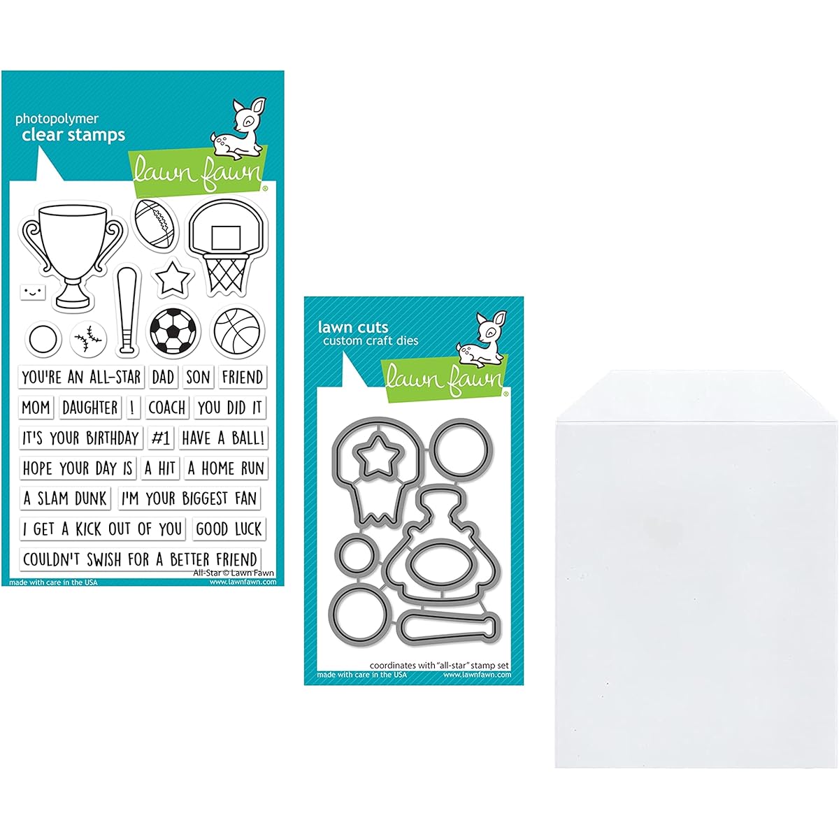 Lawn Fawn All Star 4" x 6" Clear Stamp Set and Coordinating Dies (LF2867 LF2868) 1 Stamp/Die Storage Pocket Set of 3