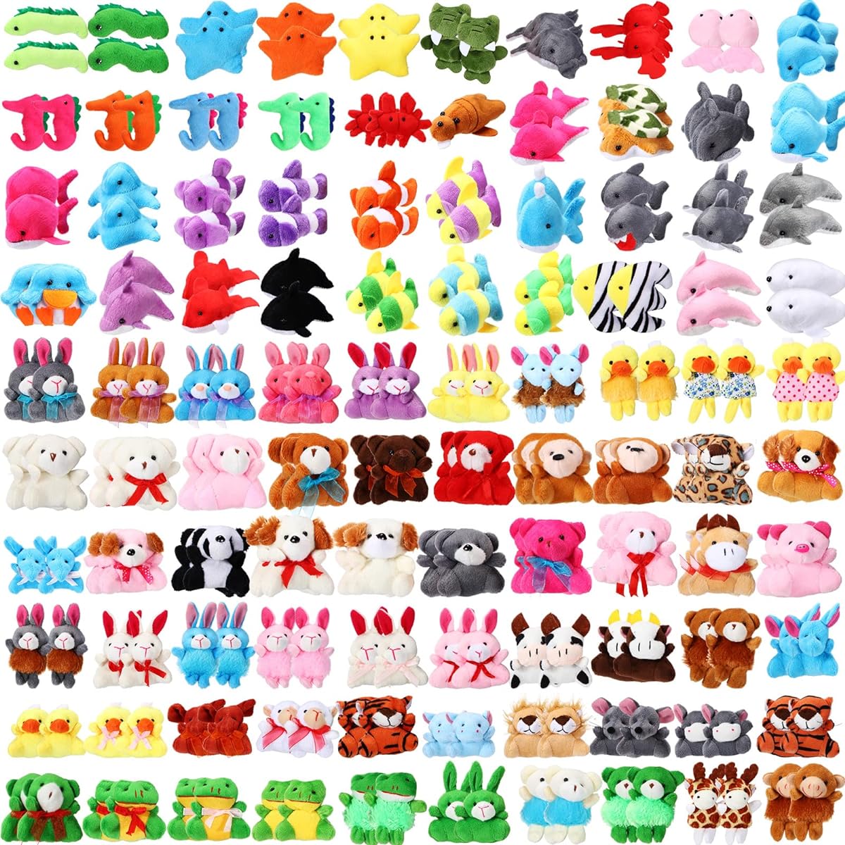 Leyndo 200 Mini Plush Toys Bulk Tiny Stuffed Animals Set Claw Machine Filler Toys Tiny Creature Keychains for Boys and Girls Carnival Prizes Classroom Rewards Gift Bag Fillers Party Favors