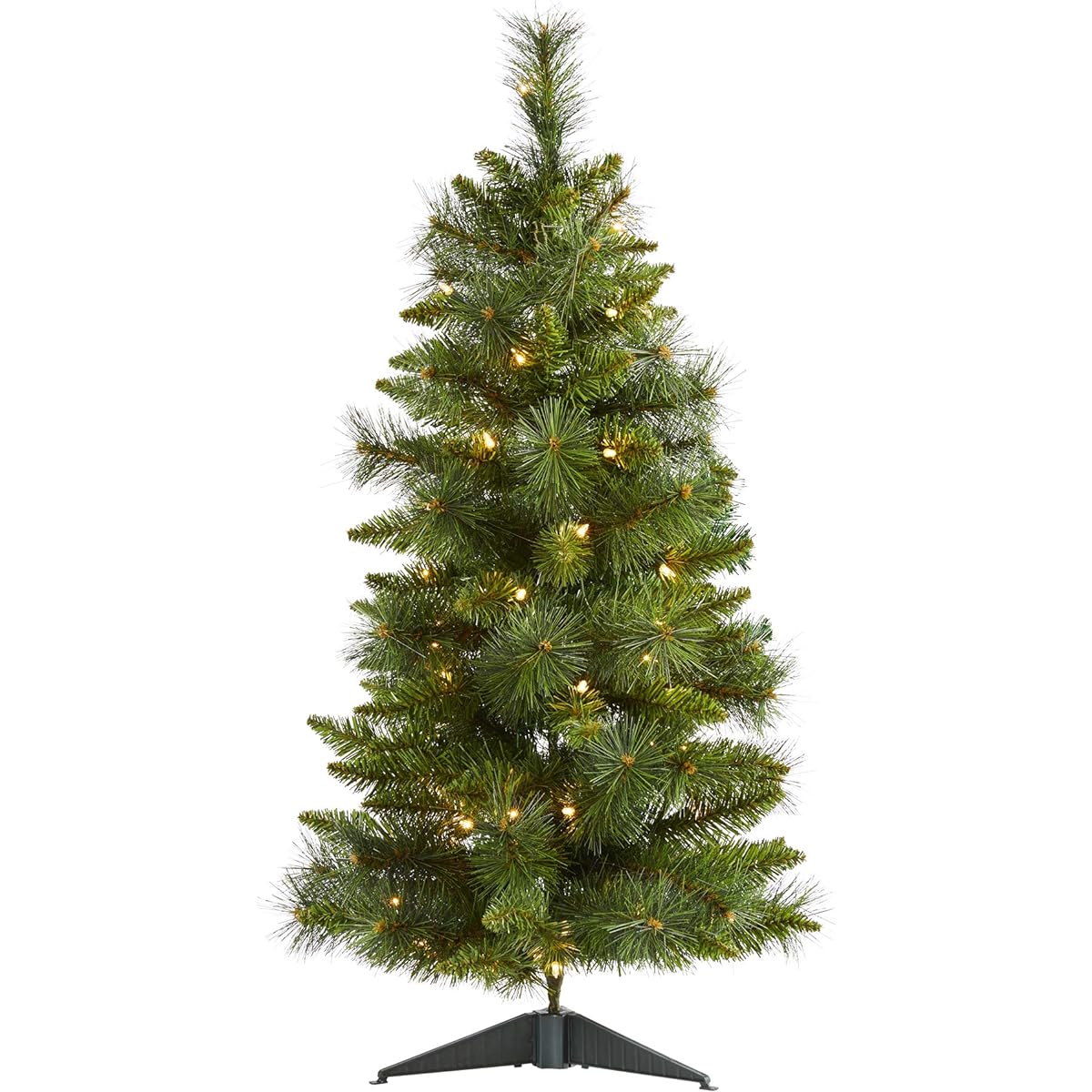 Nearly Natural 3' New Haven Pine Artificial Christmas Tree with 50 Warm White LED Lights and 93 Bendable Branches, Green