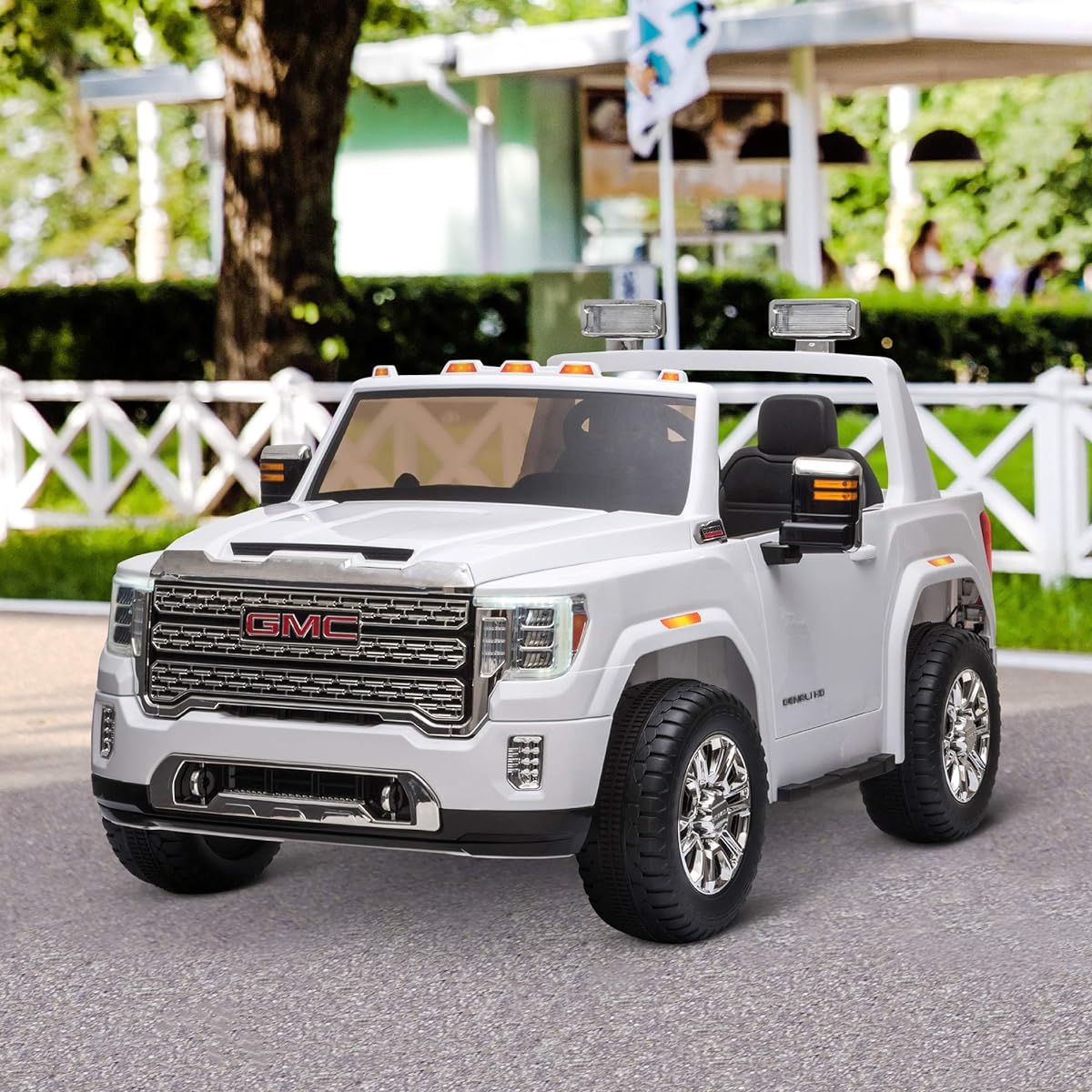 Aosom 12V GMC Sierra HD Battery Kids Ride On Car with Remote Control Bright Headlights Working Suspension White