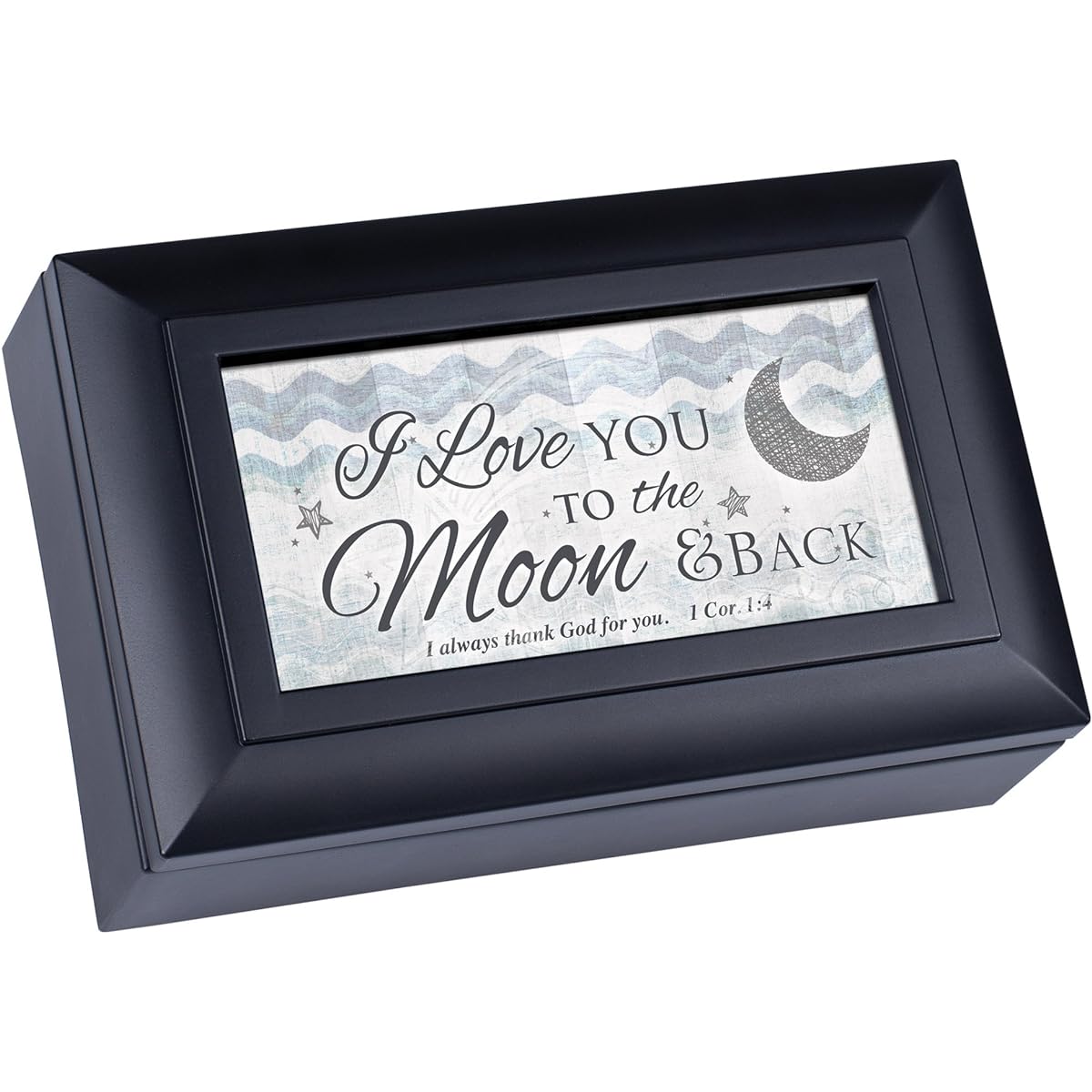 Love You To The Moon and Back Black Petite Jewelry Music Box Plays Amazing Grace