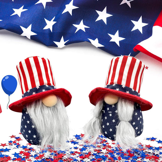 4th of July Gnomes Decoration Home Decor Handmade Elf Plush Doll Lucky Gnome Stuffed Animal Memorial Day Labor Day Veterans Day Independence Day Gift Elf Dwarf Home Tiered Tray Decoration