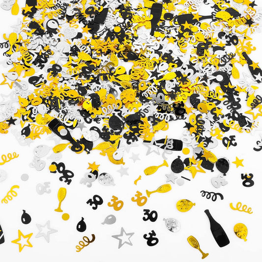 3000 Pieces Birthday Confetti Number 30 Glitter Confetti Birthday Cake Confetti Table Confetti Black Gold Silver Party Decorations Birthday Anniversary (30th Style)