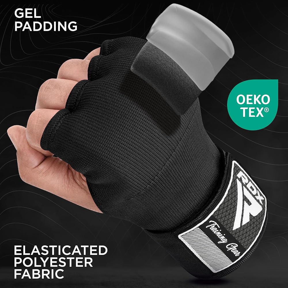 RDX Vantage Velcro Inner Gloves Boxing MMA Martial Arts Shock Absorption Gel Padded (XL, Black)