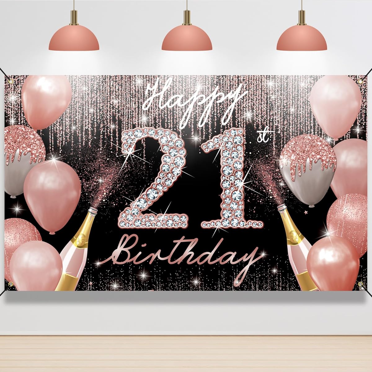 PHXEY Happy 21st Birthday Background Banner 21st Birthday Decorations Rose Gold 21st Birthday Party Yard Sign Photo Booth Props Backdrop Poster 21st Birthday Decoration Fabric PHXEY
