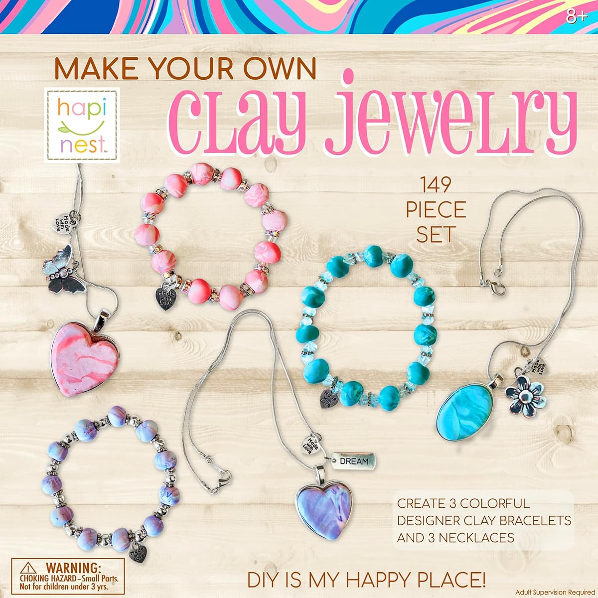 Hapinest Make Your Own Clay Jewelry Arts & Crafts Kit Gifts for Girls Ages 8 9 10 11 12 10+ - 3 Bracelets and 3 Necklaces