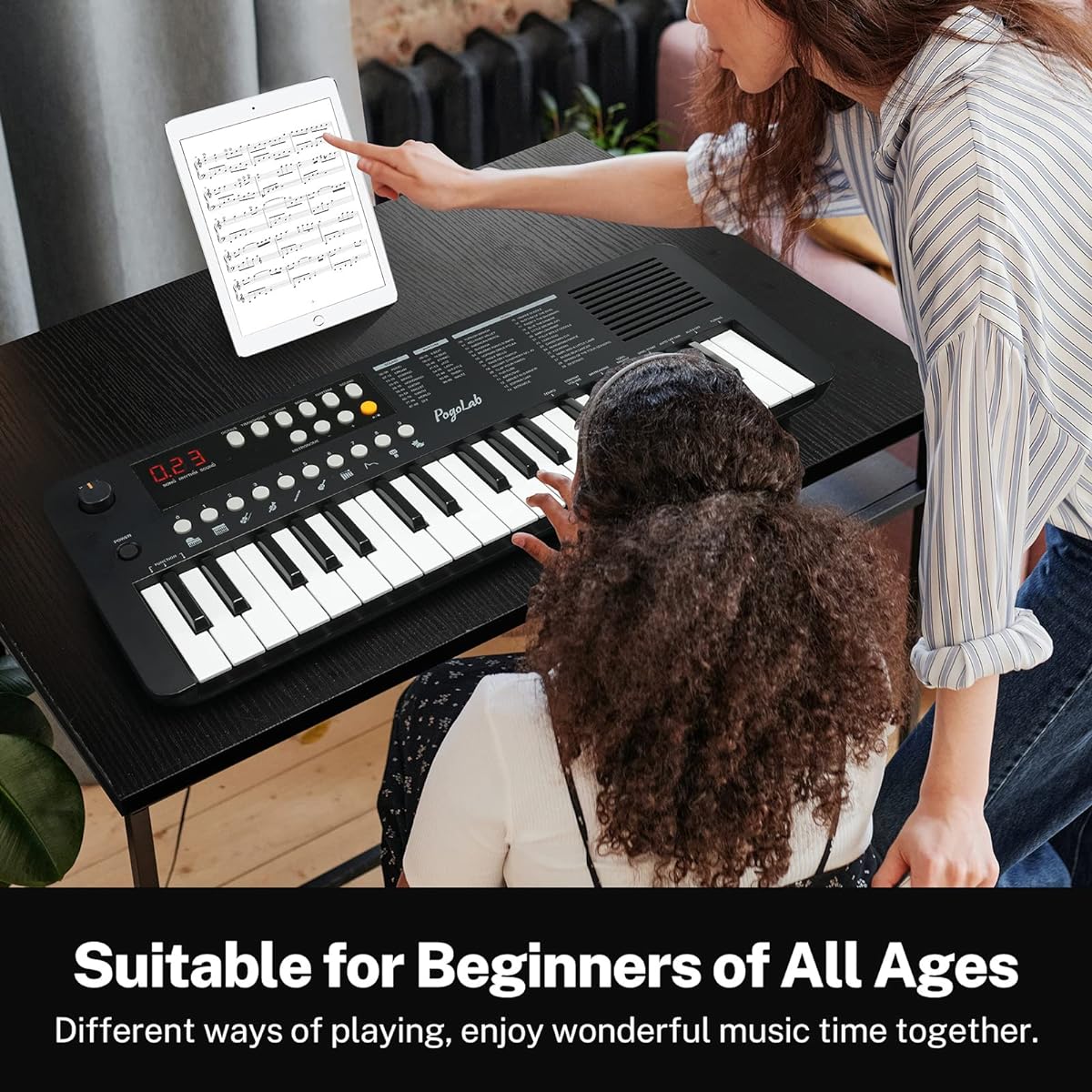 POGOLAB 37 Keys Small Keyboard Piano Mini Portable Piano Keyboard with Transpose & Octave Functions Built-in LED Display and Speaker Digital Music Keyboard Gift for Beginners/Adults (Black)