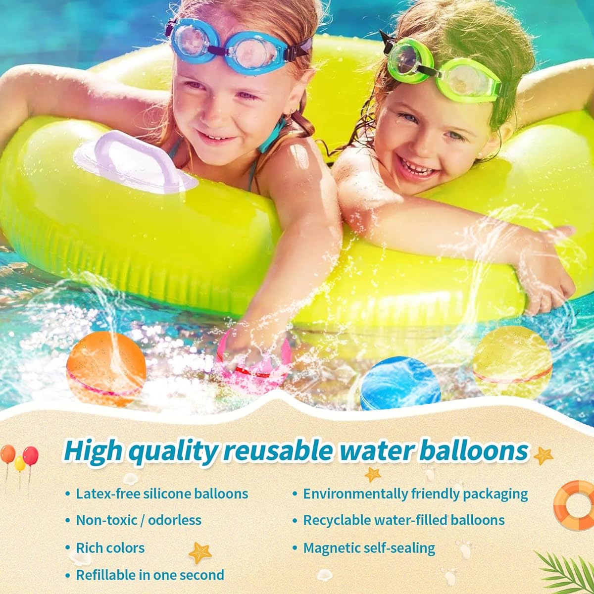 SMARTVIN 12pcs Reusable Magnetic Water Balloons Self-Sealing Quick-Fill Splash Balls with Mesh Bag, Perfect for Outdoor Games, Bath, Backyard Pool