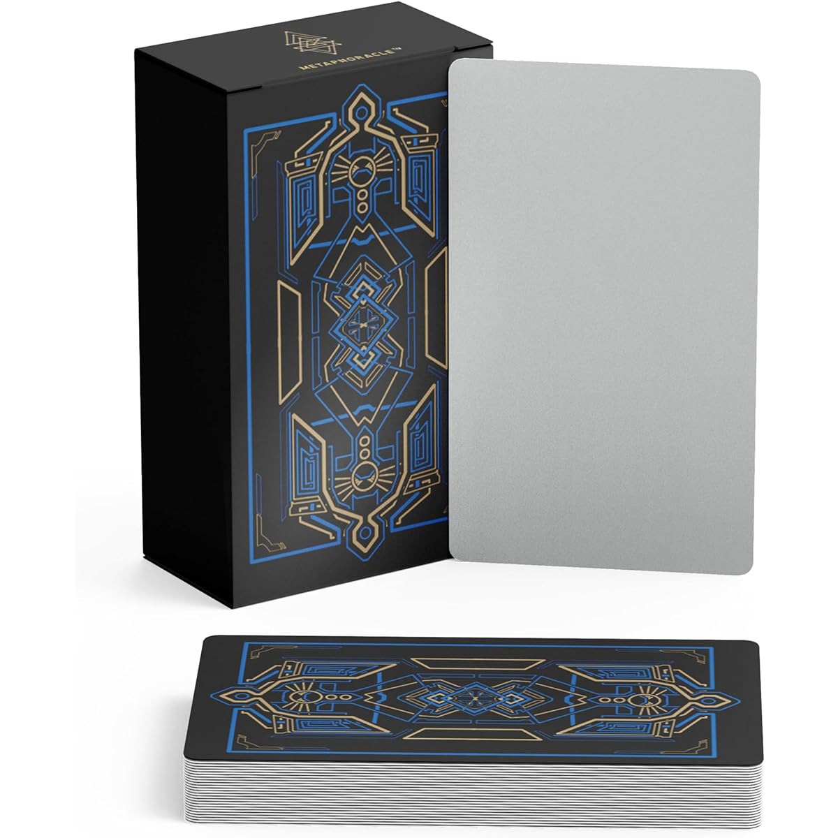 Metaphoracle Blank Oracle Tarot Cards - Build Your Own Oracle Tarot Deck with 80 Cards - Sacred Geometry Design (Blue)