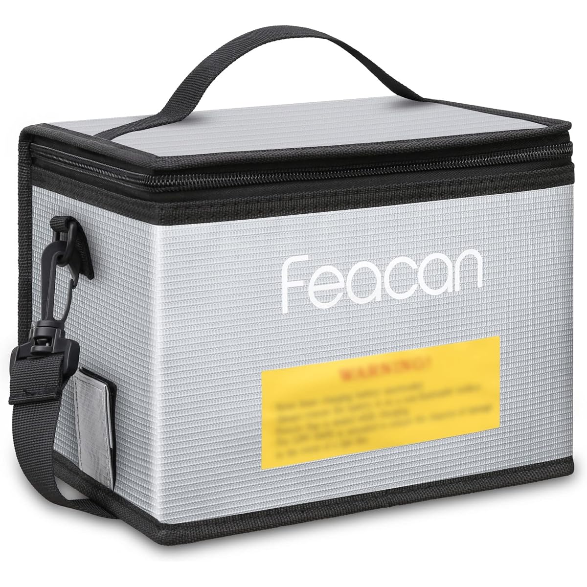 Feacan LiPo Battery Safety Bag Fireproof Explosion Proof Large Capacity Bag Storage Guard Charging and Storage Safety Pouch with Shoulder Strap, Grey