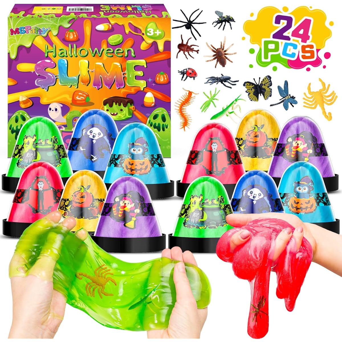 MGparty Halloween Party Favors, 24 Pack Slime Toys Stress Relief Halloween Toy Slime Kit Goodie Bag Fillers Halloween Trick or Treat Toys