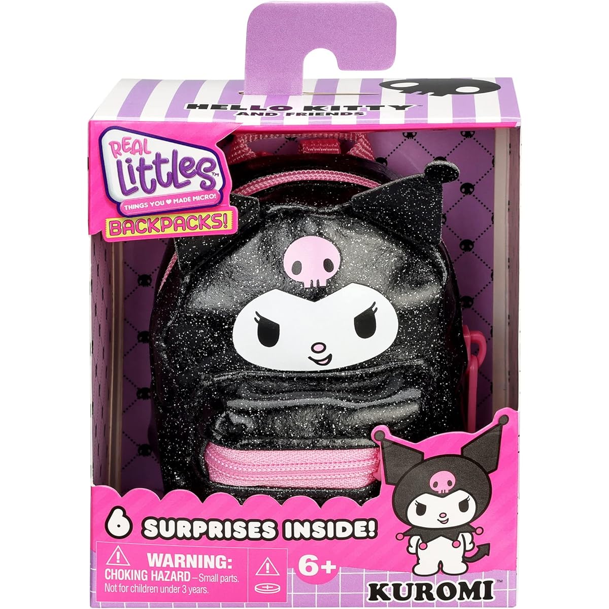REAL LITTLES - Collectible Micro Hello Kitty and Friends Backpack with 6 Surprise Accessories (Kuromi)