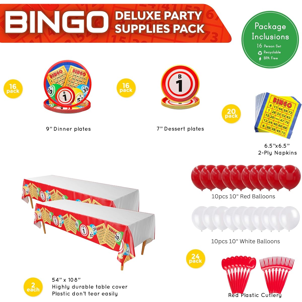 Blue Orchards Bingo Deluxe Party Pack (70 Pieces, Serves 16 People) - Bingo Theme Party Decorations, Game Night Party Decorations, Las Vegas Theme Party, Adult Parties, Casino Party Decor