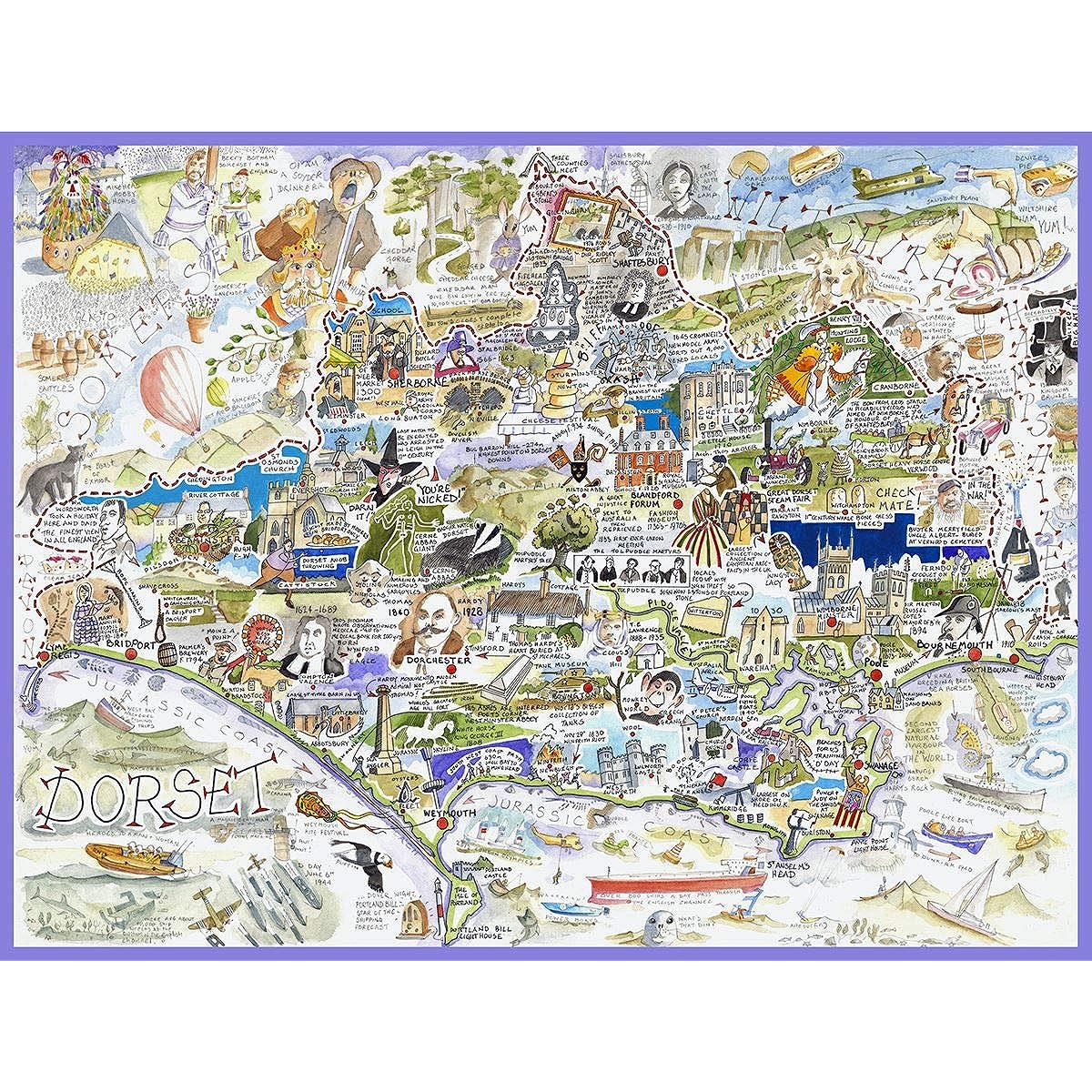 Tim Bulmer Comical Map Artwork of Dorset - 1000 Piece Puzzle for Adults Large Puzzle 66cm x 50cm Challenging to complete, fun and humorous