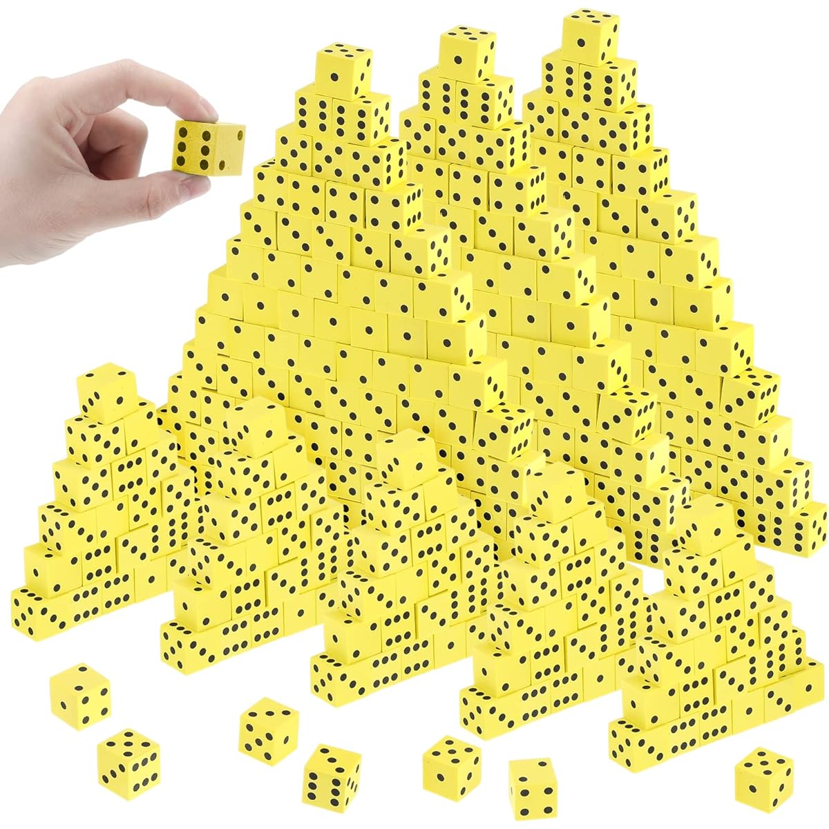 Libima EVA Foam Dice 300 Pieces 0.79 Inch Small Yellow Dot Dice Foam Cubes with Number Dots Foam Dice Cubes for Kids Classroom Bulk Count Math Education Learning Games Party Supplies
