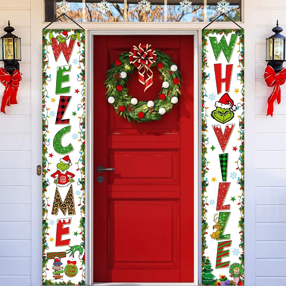 Whoville Christmas Decorations Welcome To Whoville Banner Green Monster Door Banner Welcome Porch Sign Green Monster Whoville Decorations Outdoor Indoor Merry Christmas tineit