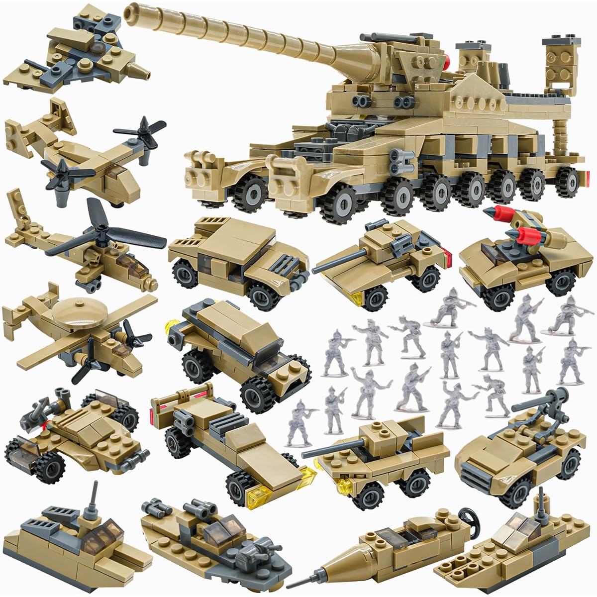 WW2 Army Building Blocks Toy Set Compatible with Lego Build German Dora Heavy Artillery Model or 16 Small Military Vehicles 20 Toy Soldiers Ages 6+ Boys Kids