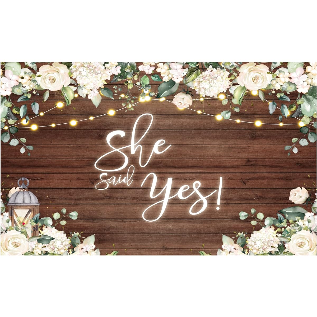 Allenjoy Bridal Shower Floral Wood Backdrop She Said Yes Party Banner White Flower Decoration Wedding Photography Background Bride Photo Props