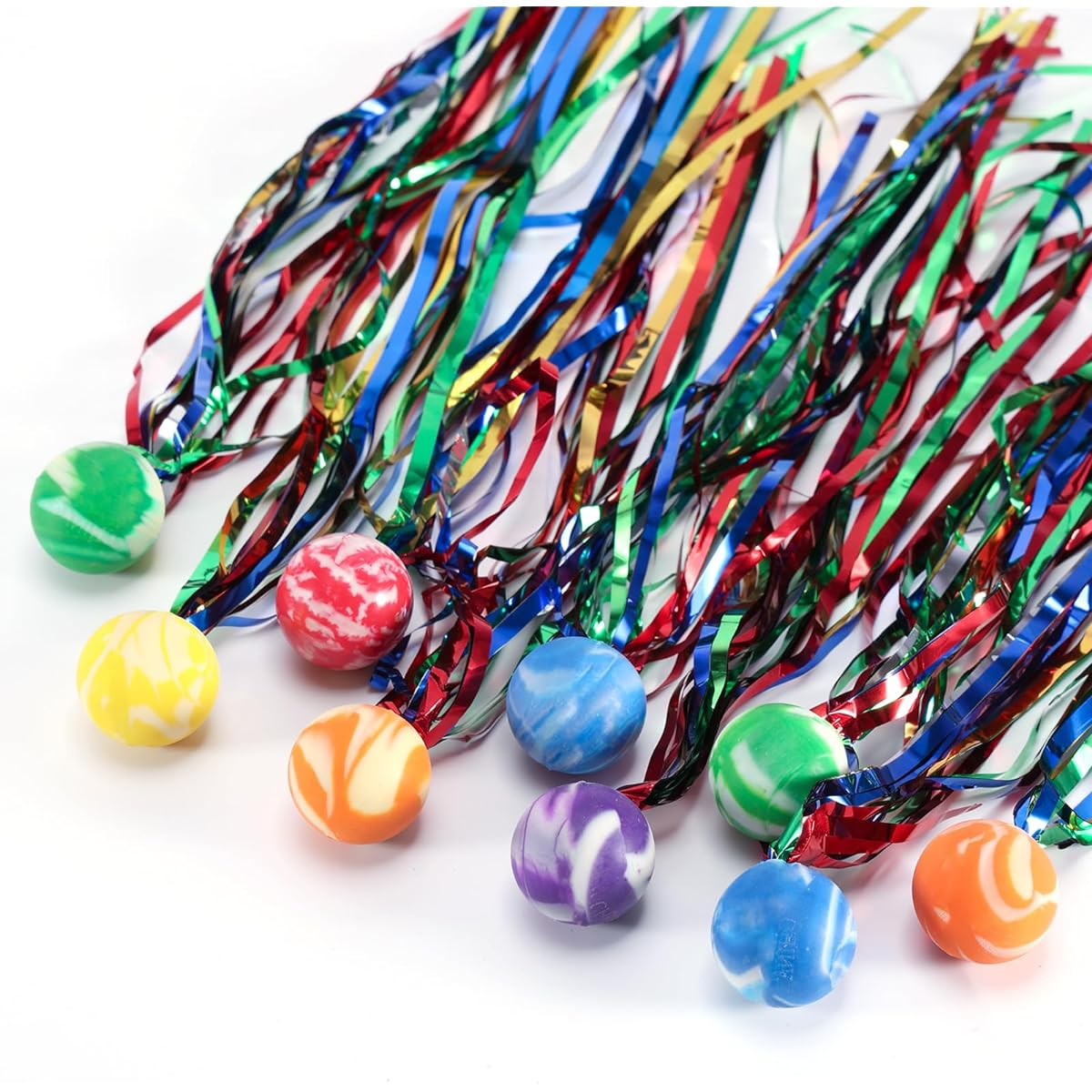Pllieay 24pcs Comet Balls with Colorful Streamers Rubber Balls for Kids Party Favors Giveaways Birthday Gifts