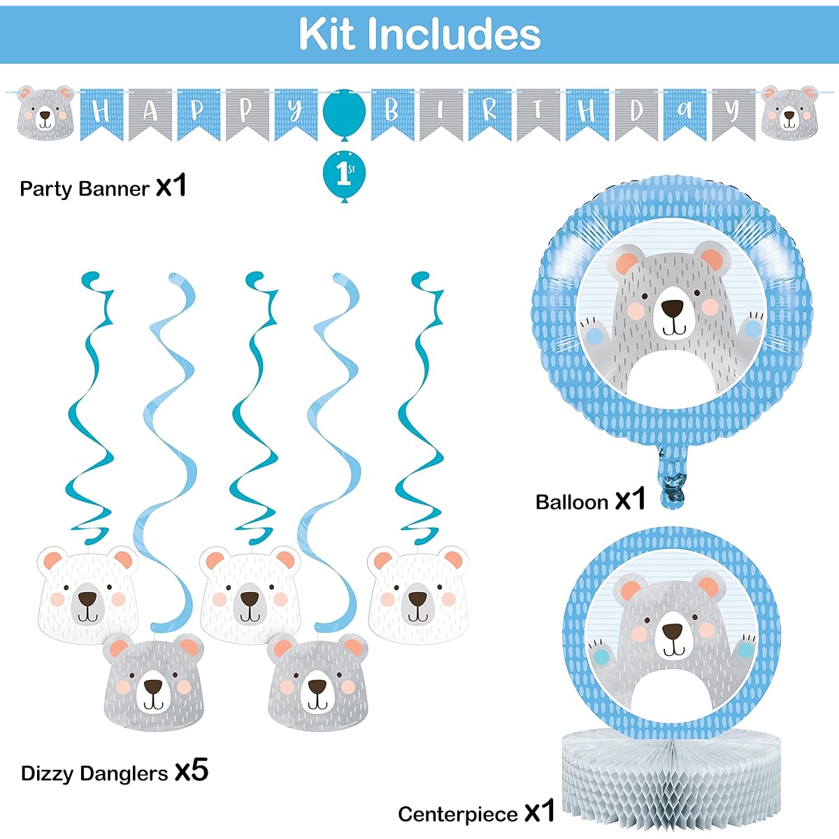 Bear Party Birthday Decoration Kit