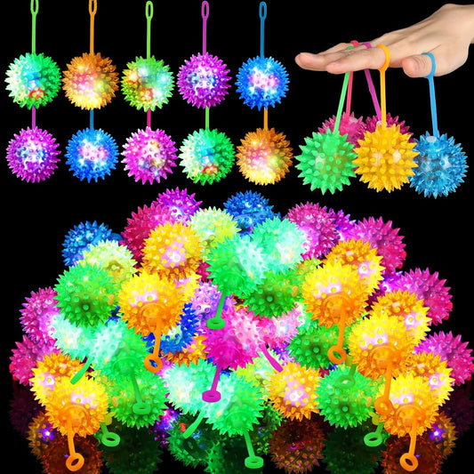 200pcs Bulk Light Up LED Balls Spiky Bouncy Balls Flashing Squeaky Balls Blinking Sensory Toys Multicolor Puffer Balls Stress Relief Balls Rubber Toys for Teens/Adults