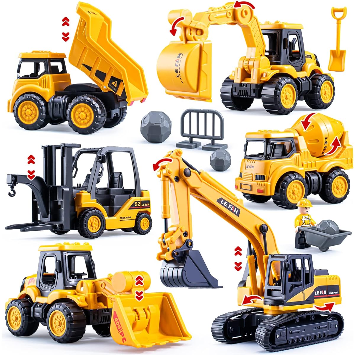 Mini Construction Truck Construction Vehicle Site Engineering Toys for Kids Playset Excavator Bulldozer Forklift Dump Truck Mixer Truck Ages 3+ Boys Girls Kids