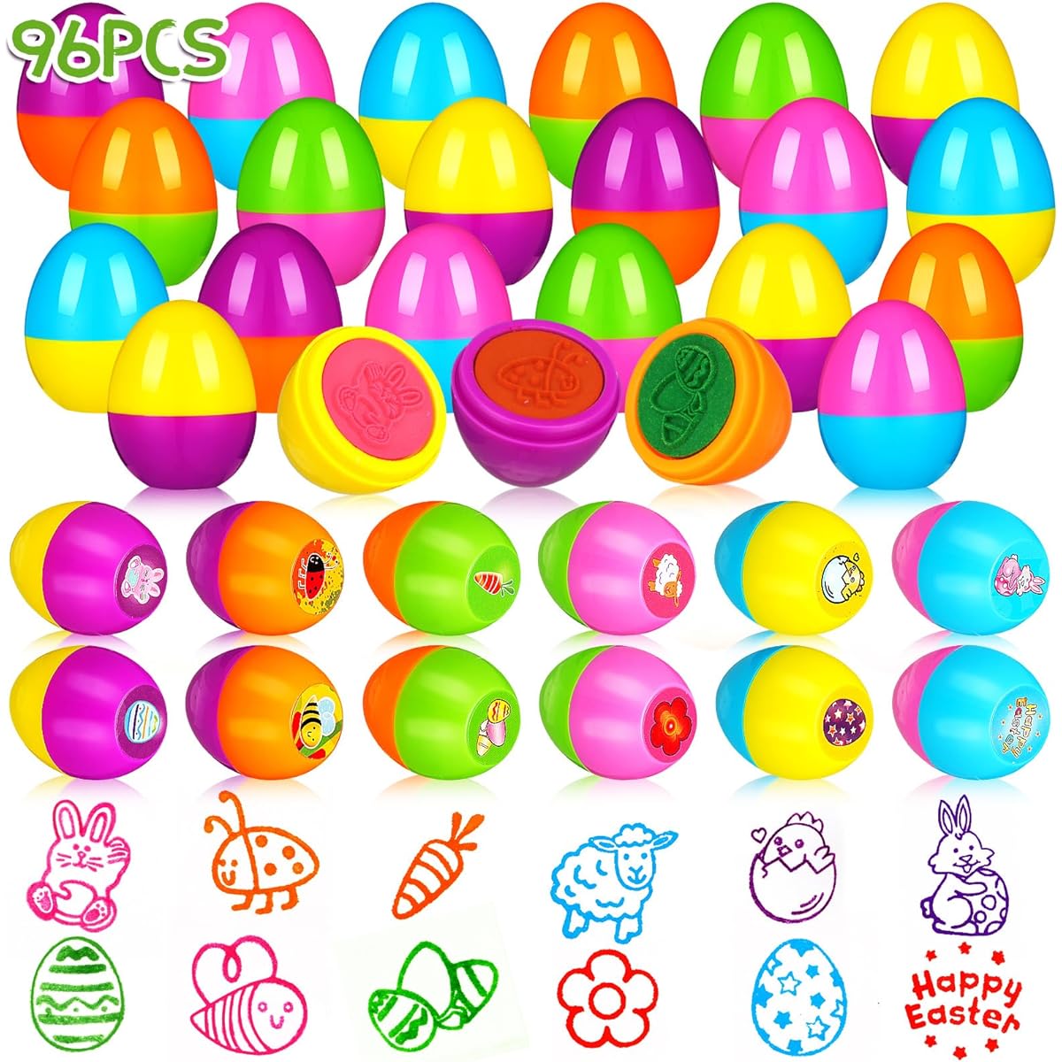 Silipull 96Pcs Easter Egg Stampers, Easter Basket Stuffers Fillers Plastic Easter Eggs Bunny Self Inking Stamps for Games Toys Classroom Exchange Prizes Gifts Favors Party Decoration Supplies