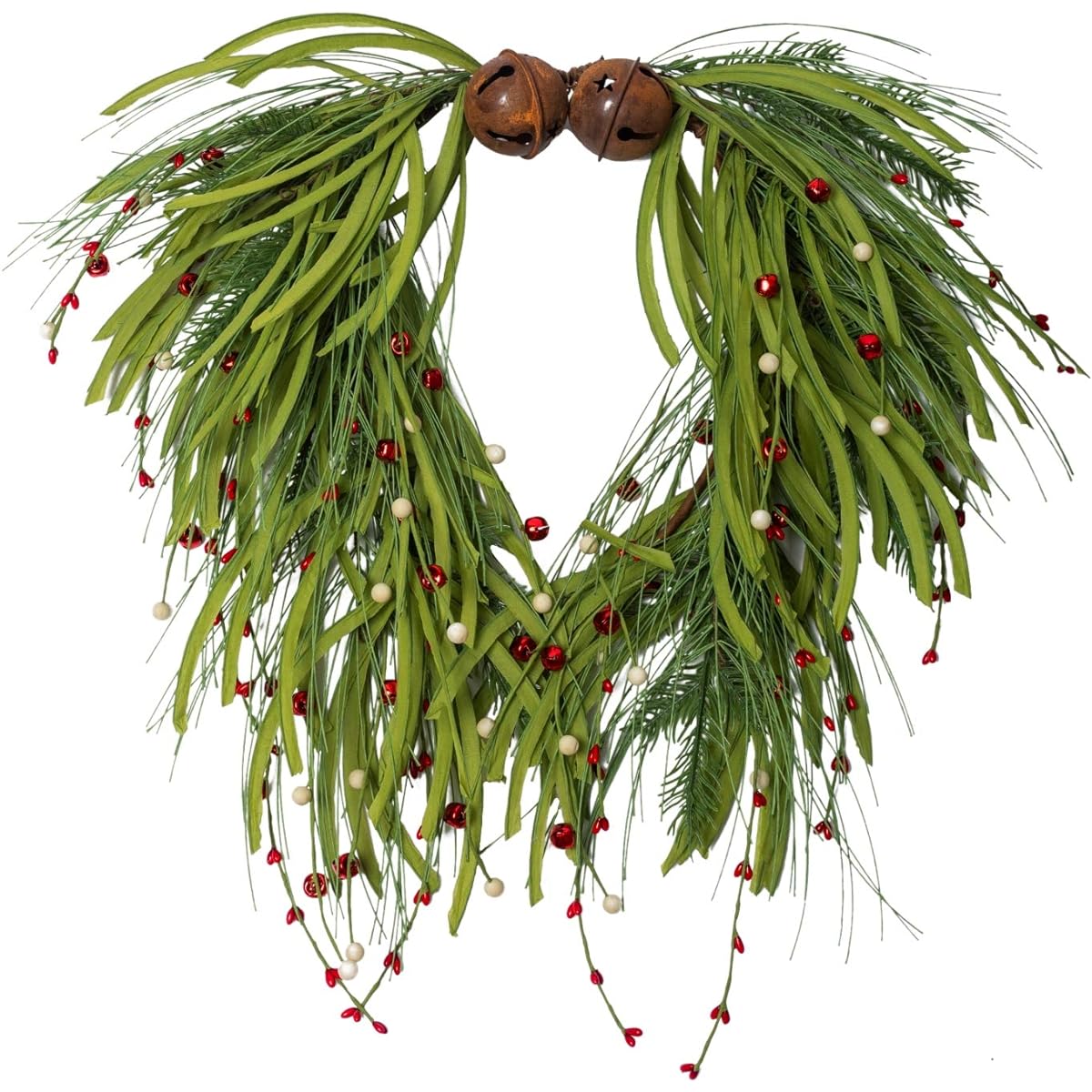 NeoL'artes 20" Green Grape Front Door Wreath with Bells and Berries Christmas Home Decorations